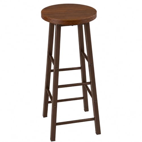 Image of 84171 Classic Breakfast Kitchen Counter Bar Stools 1 PCS MDF Seat Seat Bar Chairs Metal Legs Barstools Dark Beech High Stools - Brown Frame