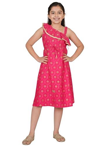 Image of Yash Gallery Kids Rayon One Shoulder Starp Floral Printed Midi Dress for Girl