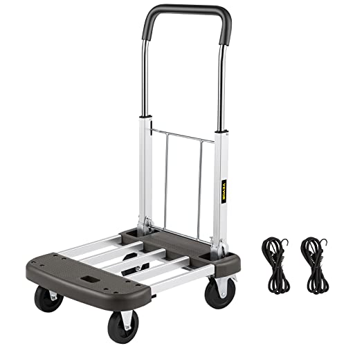 Vevor Platform Truck Foldable,Compact Push Cart Adjustable Length, Aluminum Folding Cart Telescoping Handle With 4 Wheels ,330 Lbs Capacity #TOP7