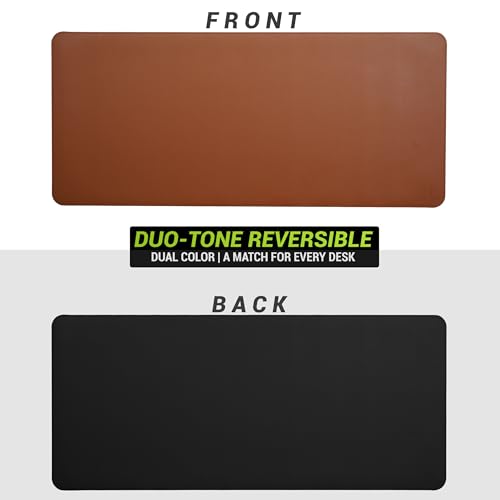 Image of Premium Vegan Leather Desk Mat, Reversible Anti-Skid Mouse Pad, 90x40cm, Dual-Side Waterproof for Gaming, Office, Work from Home (TAN & Black)