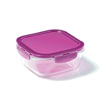 LocknLock Euro Glass Boroseal Heat Resistant Square Food Container 750ml - Thermal Shock Resistance Glass Container, Patented Four-Hinge Locking System, Silicone Seal, Airtight Storage - Clear/Purple