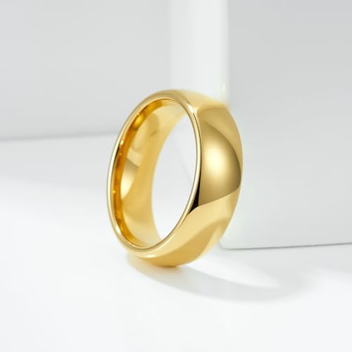 Image of King Will Tungsten Carbide Wedding Band for Men Women-4 /6 /8mm Width 14K Gold Plated Tungsten Wedding Ring Matte Brushed & High Polished Style Comfort Fit Wedding Band Size 6-14