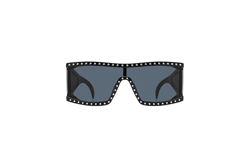 Hadley Oversize Square Sunglasses Retro Crystal Accent Goggle Sun Glasses Driving Outdoor Fashion Wear Womens Gifts Black/Black2