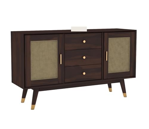 Image of Sheesham Wood Sideboard Cabinet for Living Room | Wooden Sideboard Cabinet 2 Doors & 3 Drawers with Storage | Drawing Room, Office (Walnut Finish)