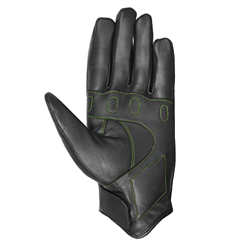 Jackets 4 Bikes Motorcycle Gloves - Premium Leather for Men Women, Touchscreen, Non-Slip, Motorbike Cruiser Street Biker Protector Blackgreen S