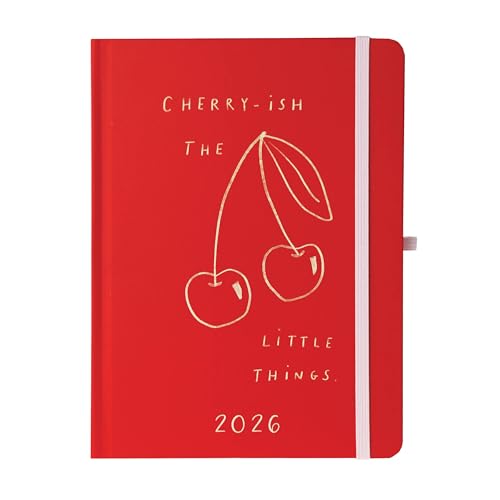 July 2025 Dec. 2026 Planner by Graphique, Weekly and Monthly Planner, 18 Months Calendar, Hardcover, Cherries, 6 x 8