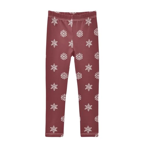Snowflake Old Red Pattern Girls Leggings Ultra Soft Compression Yoga Gym Pants for Kids 4-10T