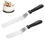 Nogeqi 2 Stück Winkelpalette Torte Groß Mit Gebogenem Griff, Edelstahl Tortenspachtel Zum Glätten, Silber Tortenmesser Torten Küche Set, Tortenstreicher Backen Tortenpalette Zum Dekorieren