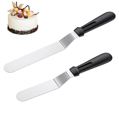 Nogeqi 2 Stück Winkelpalette Torte Groß Mit Gebogenem Griff Edelstahl Tortenspachtel Zum Glätten Silber Tortenmesser Torten Küche Set Tortenstreicher Backen Tortenpalette Zum Dekorieren