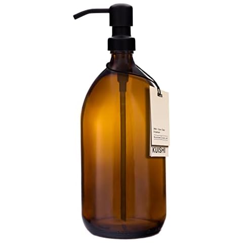 Dispensador de Jabón de Vidrio ámbar Kuishi [1000ml, Bomba Negra] Cover