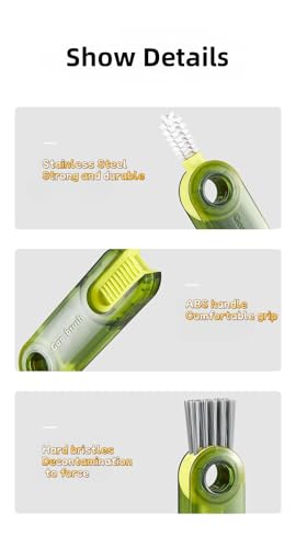Image of Multi-Purpose U-Shaped Silicone Cup Brush, Transparent Green, Stainless Steel Bristles, Cup and Bottle Cleaner with Ice Mold Cleaning