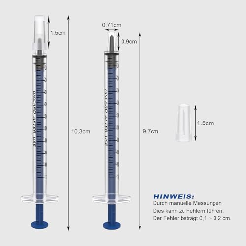 12 Stück Spritzen, Einwegspritze Plastikspritze Dosierspritze in Einzelverpackung. Ideal für feine Dosierungen, Hobby, Handwerk und Haustiere (12, 1ml)