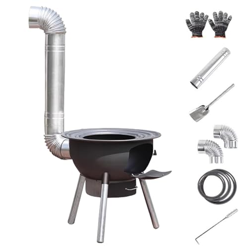 Estufa de Leña Portátil, Estufa Pellets Pequeña para Exteriores con Chimenea, Ideal para Cocinar, Calentar, Mochilero, Hacer Barbacoas y Picnics(43cm/17in)