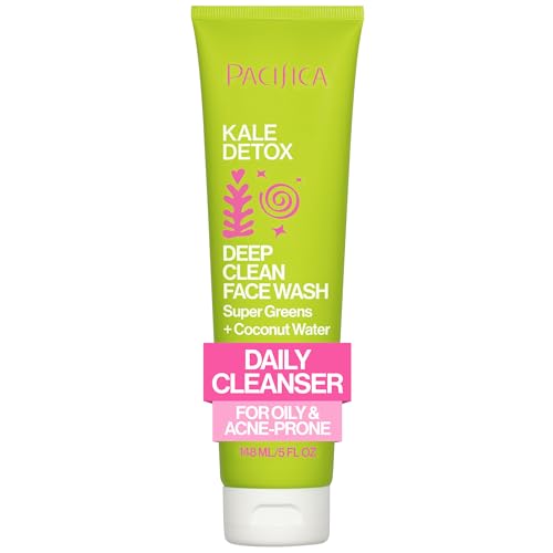 Pacifica Kale Detox Face Wash for Oily & Acne-Prone Skin, Deep Cleansing Facial Cleanser & Makeup Remover with Super Greens Kale, Seaweed & Clay, 5 fl oz –Clean Beauty, Vegan & Cruelty-Free