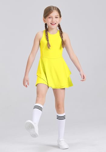 Kids Girls Tennis Golf Dress Outfit Sleeveless Dress with Shorts Pockets 2 Piece Sport Athletic Sets4