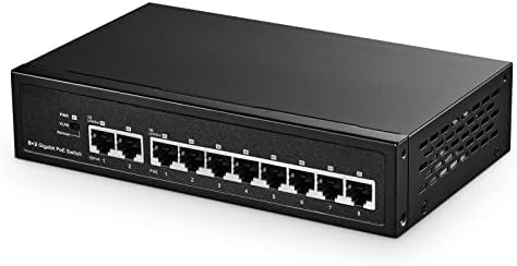 Binardat 10 Port Gigabit POE Switch, 8 POE+ Ports 1000Mbps, 2 Gigabit Uplink, IEEE802.3af/at, 120W Internal Power Supply, Metal Case Unmanaged Plug and Play