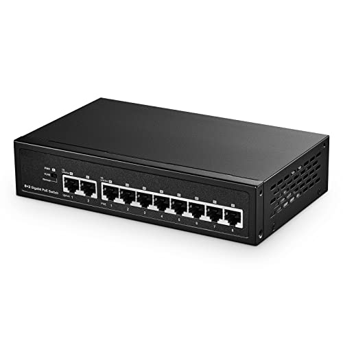 Binardat 10 Port Gigabit PoE Switch, 8 Port PoE+ 1000bps, 2