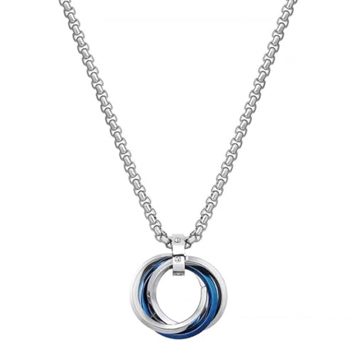 Image of Silver Chain for Man, Blue Three-Ring Necklace for Men, Stylish Neck Chain for Boys, Anime Accessories, Locket for Men, Fashion Jewelry