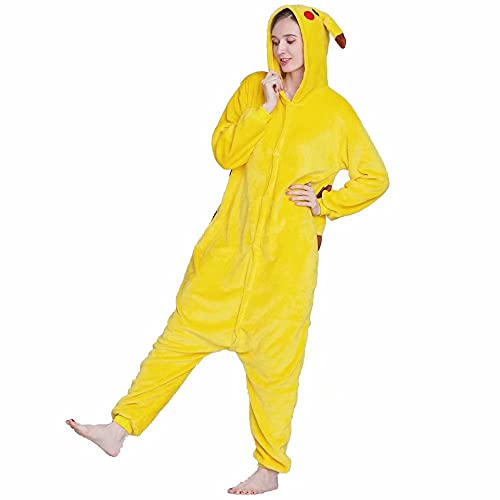 Pikachu Animal Pajamas, Adult Cartoon One-Piece Pajamas Cosplay Onesies Christmas Halloween Costume S Yellow