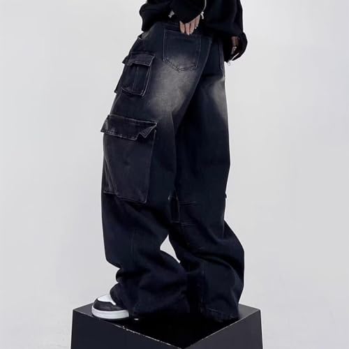 Mens Baggy Cargo Jeans Y2k Wide Leg Grunge Denim Pants Vintage Hip Hop Jnco Streetwear Jeans with Pockets3