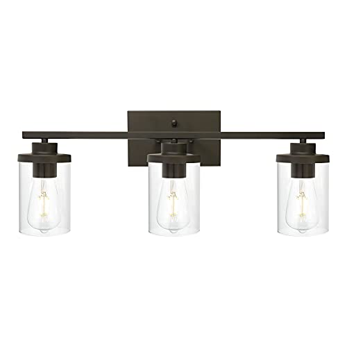 QueeuQ Bathroom Vanity Lighting Farmhouse 3-Light with Clear Glass Shade Oil Rubbed Bronze Finished Industrial Bathroom Sconces Lighting Over Mirror Wall Mount Light Fixture for Living Room Kitchen