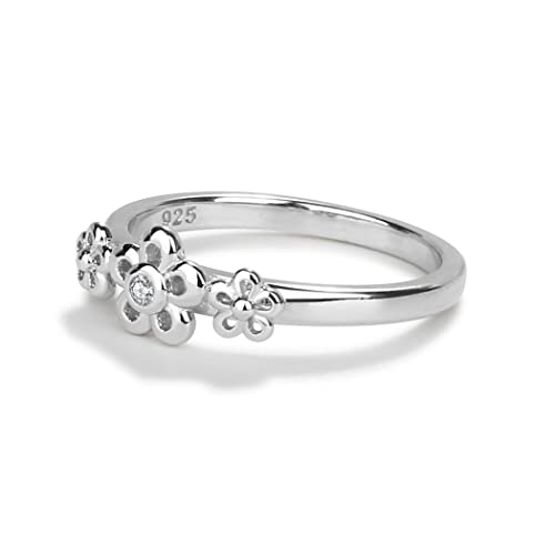 Precious Pieces Sterling Silver Baby Ring with Daisies and April Simulated Birthstone2