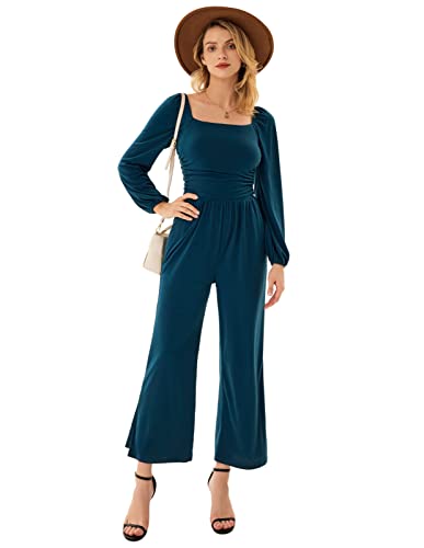Grace Karin Jumpsuits For Women Dressy Casual Square Neck Long Sleeve Pant Rompers Blue L #TOP3