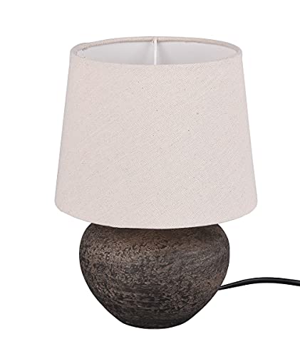 Reality Leuchten Tischleuchte Lou R50961844, Keramik Braun, Stoffschirm Beige, exkl. 1x E14, Höhe 25cm