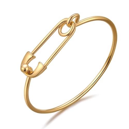 Elegant Gold Safety Pin Design Bangle Bracelet, Metal Cuff Style, Fashion Jewelry for Women