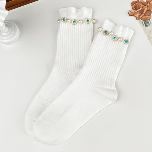 Women's Casual Comfy Crew Socks Bling Crystal Pearl Ankle Stockings Fashion Lightweight Knitted Dress Socks4