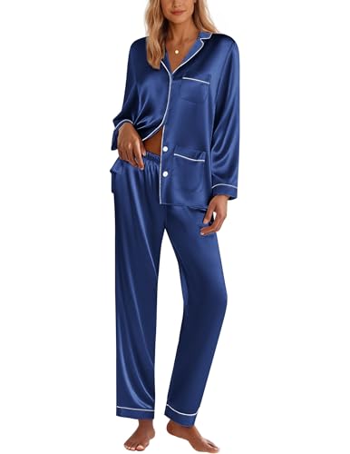 Ekouaer Silk Pajamas for Women Classic Button Down...
