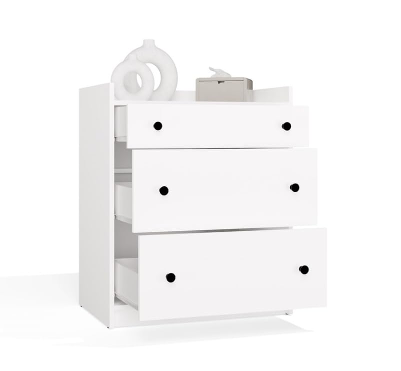 BDW - Cómoda con Cajones - Aparador para Salón o Habitación Infantil Huston - 70cm de Ancho, 84cm de Alto - para Dormitorios, Habitaciones Infantiles, Habitaciones Juveniles, Pasillos - Blanco