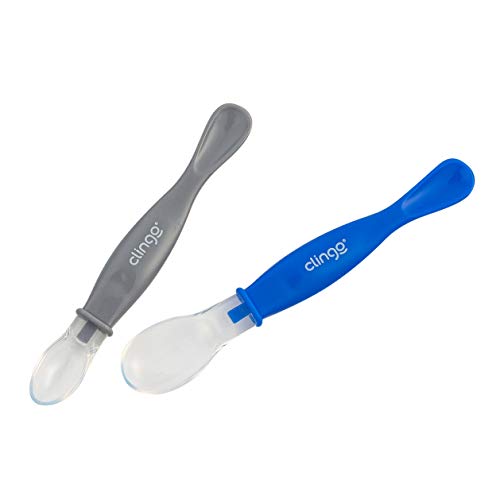 Colher Silicone Ponta Dupla Colors Azul - 2 Unid, Clingo, Azul/Cinza