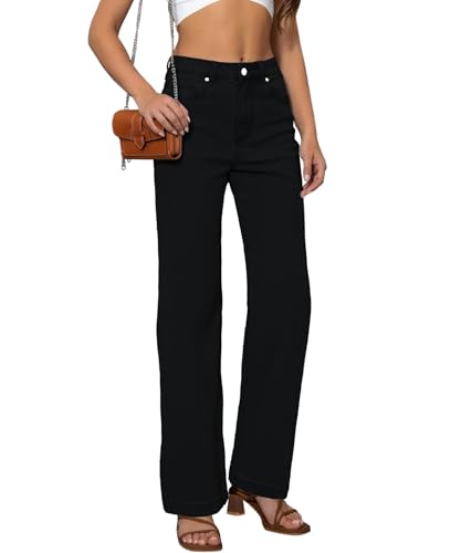 Womens Jeans Mid Waisted Straight Leg Loose Stretchy Lightweight Tummy Control Trendy Jeans for Women 2025 Black2