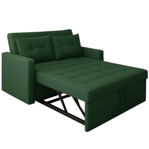 Image of CASASTYLE Trissa 2 Seater Pull-Out Premium Fabric Sofa Cum Bed Sofa Set for Living Room (Green Fabric)