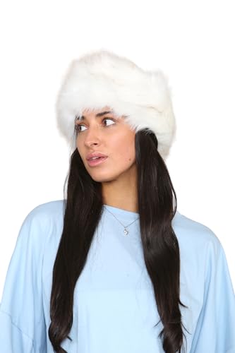 Loxdonz Womens Faux Fur Headband Winter Fluffy Earwarmer Earmuff Headbands (One Size, White)