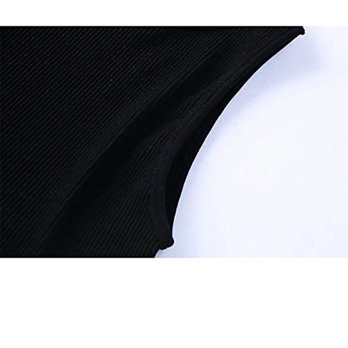 Missactiver Women’s Rhinestone Tassel Crop Tank Top Sexy Sleeveless Round Neck Slim Fit Beading Hem Cropped Vest Tops Black #TOP6