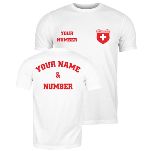 Image of lepni.me Mens Personalised Football Jersey Switzerland | Your Name and Number | Swiss Flag Badge |Custom T-Shirt | Football Championship 2024 (S White Multi Color)
