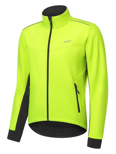 ARSUXEO Thermal Insulated Winter Cycling Jacket for Men Windproof Water-Resistant Bike Bicycle Jackets Green Size Large