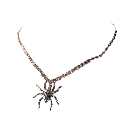 Collier ras du cou gothique araignée noire avec pendentif punk en argent pour femme