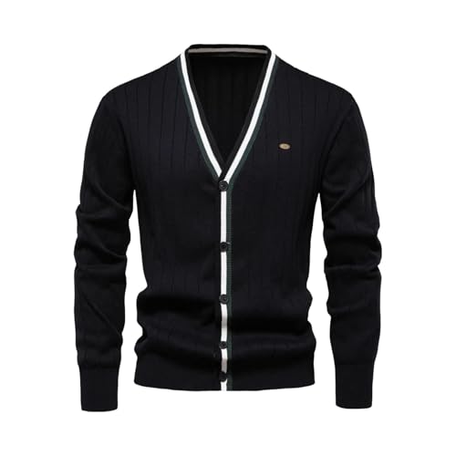 Men's Cotton Cardigan Sweater V Neck Button-up Casual Youth Knit Sweaters