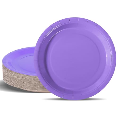 PYAILI Assiettes Jetables de Fête en Carton Violet Clair - 50 pièces (18 cm)