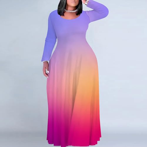 Image of PinkPatty Women's Plus Size Long Sleeve Maxi Dresses T Shirt Boho Fall Dress with Pockets