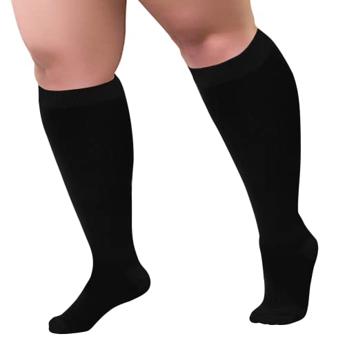 Image of Plus Size Compression Socks, 20-30 mmHg Wide Calf Compression Stockings, Knee High Extra Wide Support Revovery Socks for Men and Women for Circulation Running Flying Nurses Pregnancy