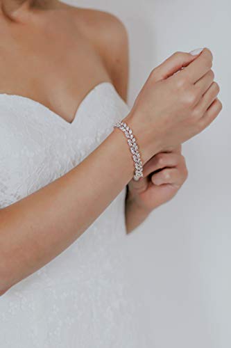 SWEETV Wedding Bridal Bracelet for Brides, Cubic Zirconia Classic Tennis Bracelet for Women Jewelry Gift3