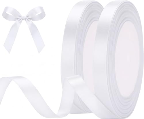 10mm White Ribbon Yiduohua 22M Ribbons for Gift Wrapping 2Pcs Gift Wrap Ribbons for Crafting Halloween & Christmas Wedding & Valentines Day Decoration