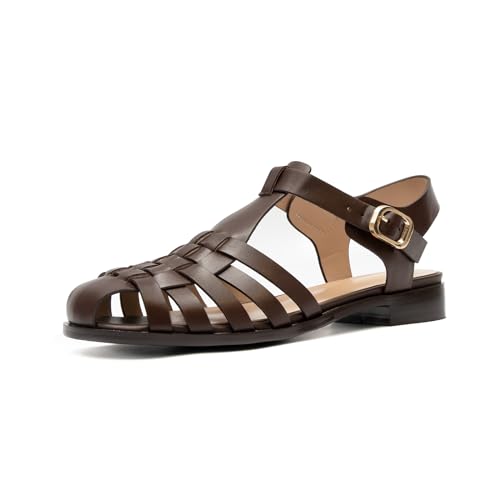 ONEENO Women's Flat Leather Roman Sandal