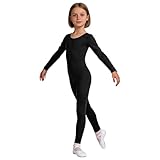 Wildarms Girls Long Sleeve Dance Unitard, Kids Full Body Leotard for Ballet, Gymnastics, Dance, Performance & Costumes (Black, 10-12)