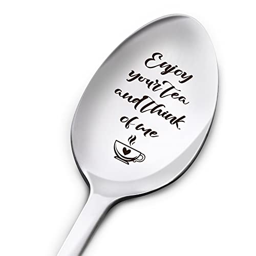 Long Distance Spoon Gifts for Her Him, Enjoy Your Tea & Think of Me, Christmas Birthday Romantic Valentine Gifts for Girlfriend Boyfriend Wedding Gifts for Wife Husband