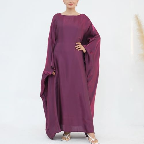 Dubai Bat Sleeve Dress Shiny Robe for Women Muslim 1pc Abaya Eid Prayer Clothes Soft Dubai Travel Party Dress Maxi Abaya2